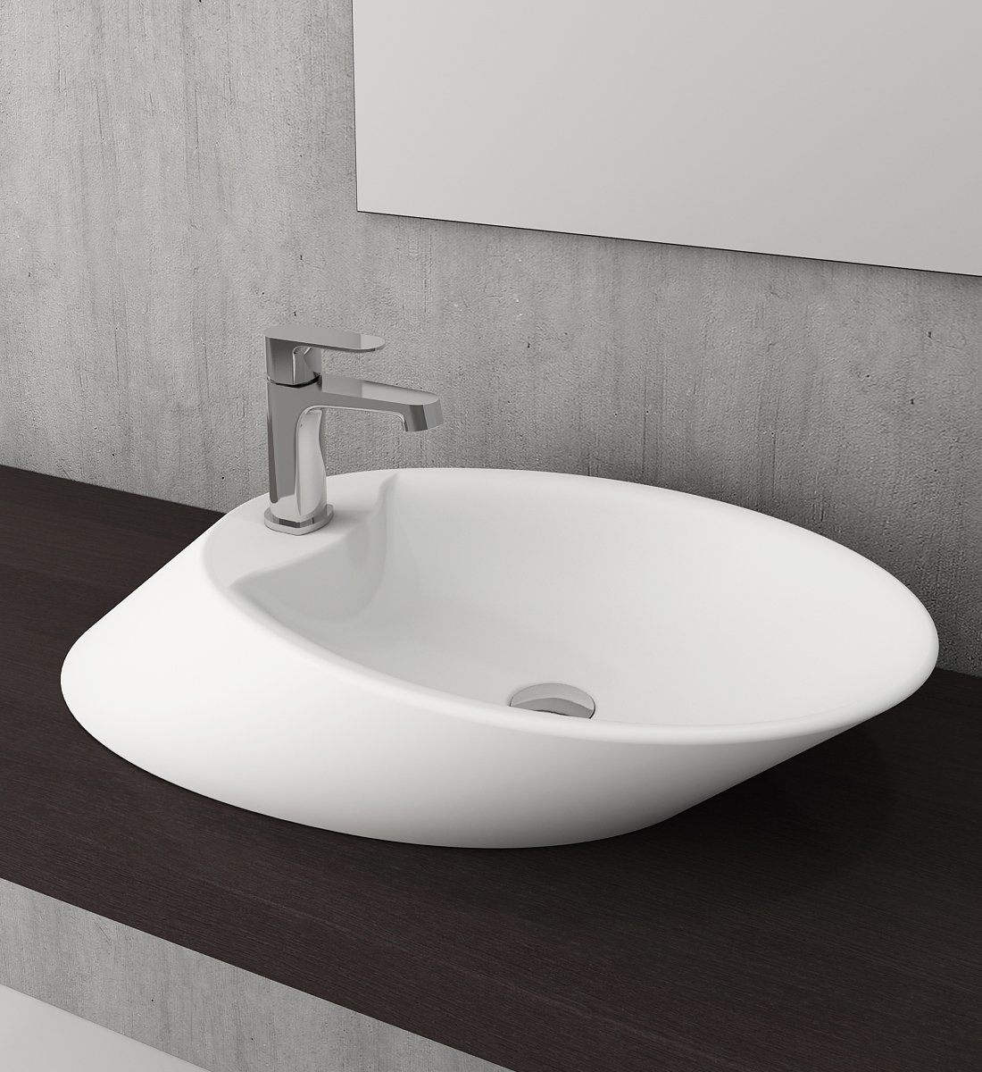 Bocchi | Vessel Tezgah Üstü Lavabo 72 cm Mat Beyaz