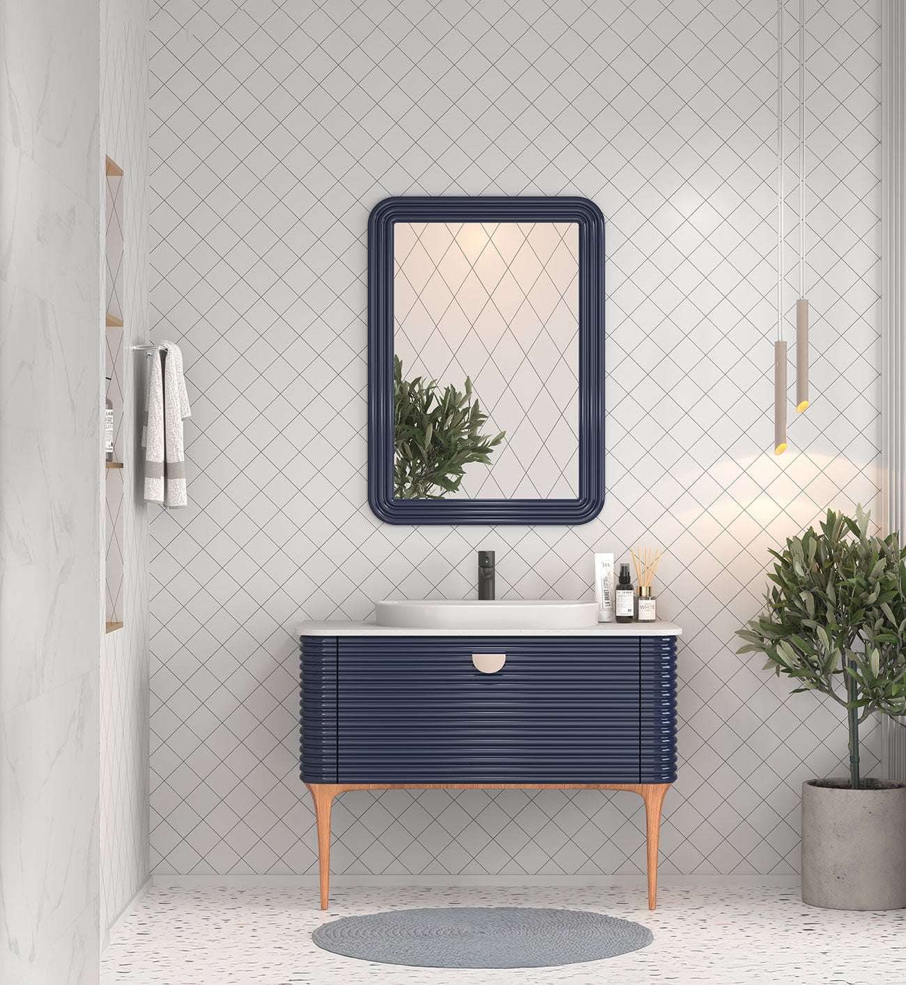 Shower Kapadokya 100 cm Banyo Dolabı Lacivert
