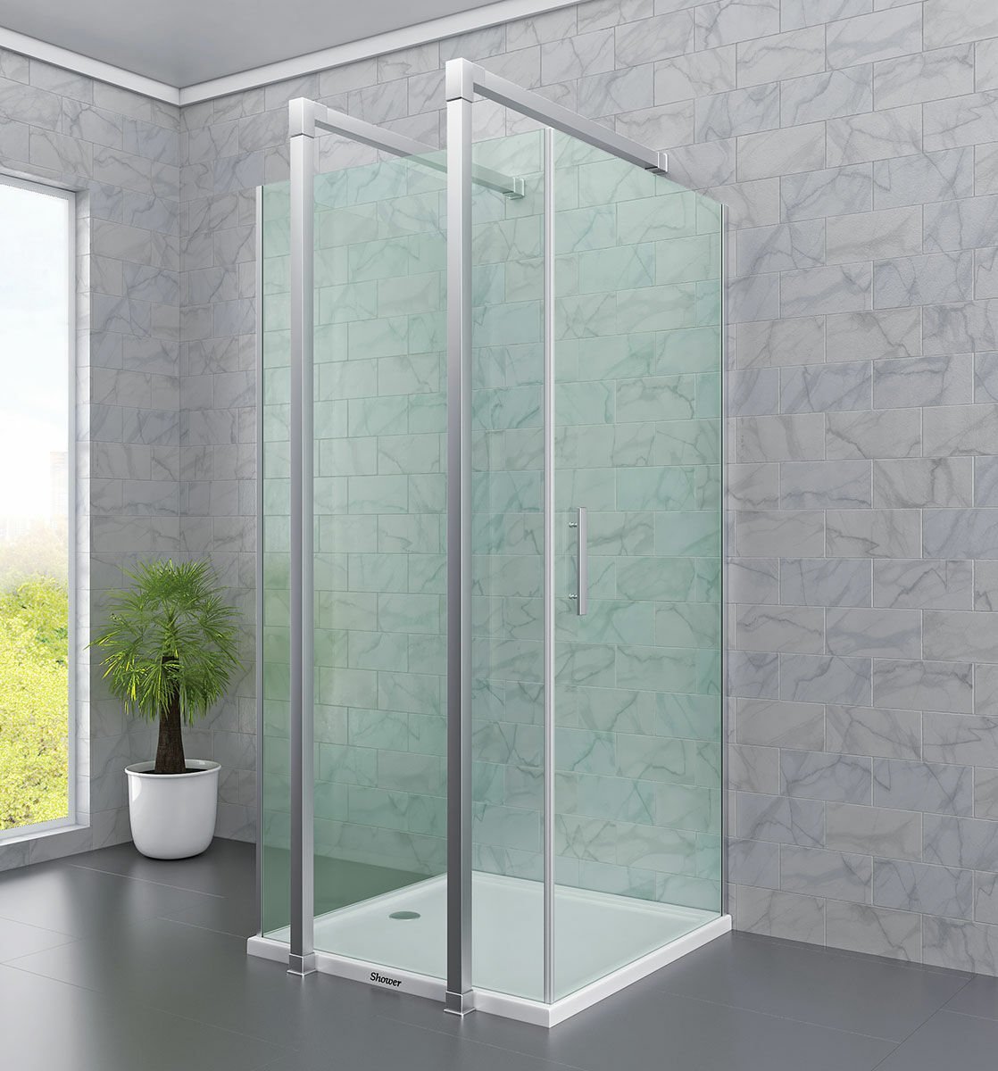 Shower Special 75x75 Ön Cephe Sabit, Yandan Girişli, Yan Panelli Kare Kabin