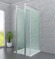 Shower Special 75x75 Ön Cephe Sabit, Yandan Girişli, Yan Panelli Kare Kabin