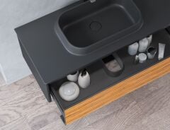 Shower Montana 108 cm Banyo Dolabı Boy Dolapsız - Antrasit / Doğal Ahşap Kaplama