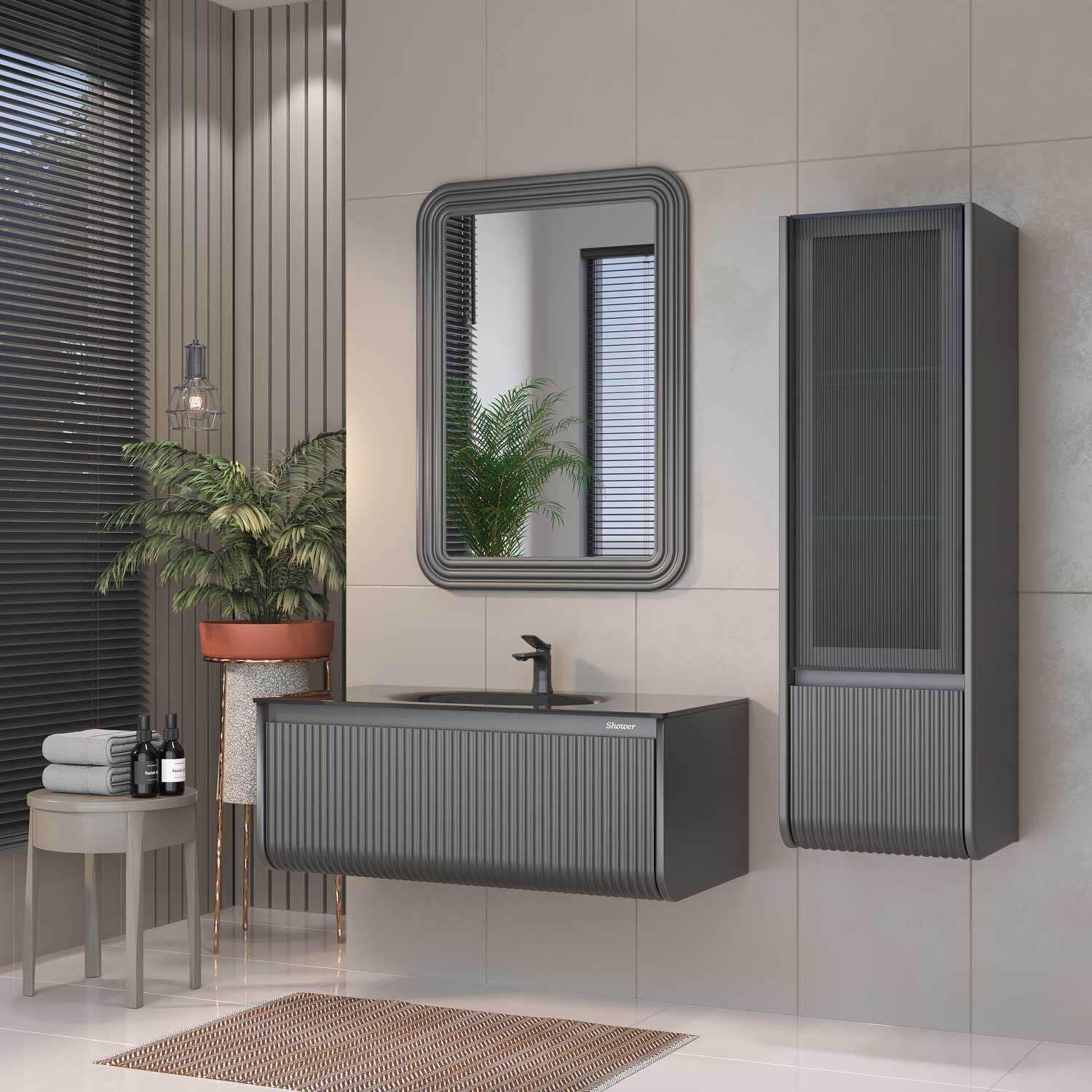 Shower Petra 82 cm Banyo Dolabı Boy Dolaplı - Antrasit