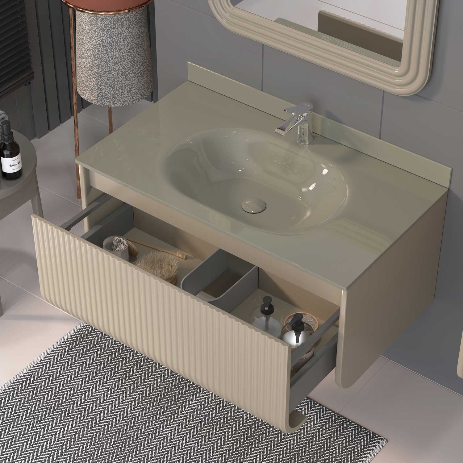 Shower Petra 108 cm Banyo Dolabı Boy Dolapsız - Sahra