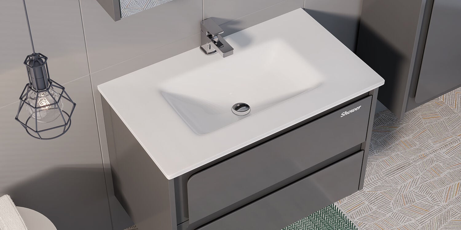 Shower Hitit 80 cm Banyo Dolabı Boy Dolapsız - Antrasit