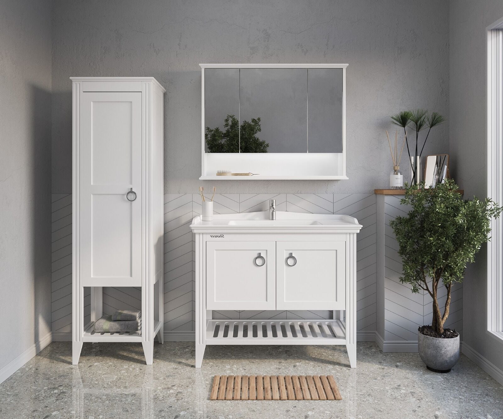 Shower Florya 80 cm Banyo Dolabı Boy Dolaplı - Beyaz