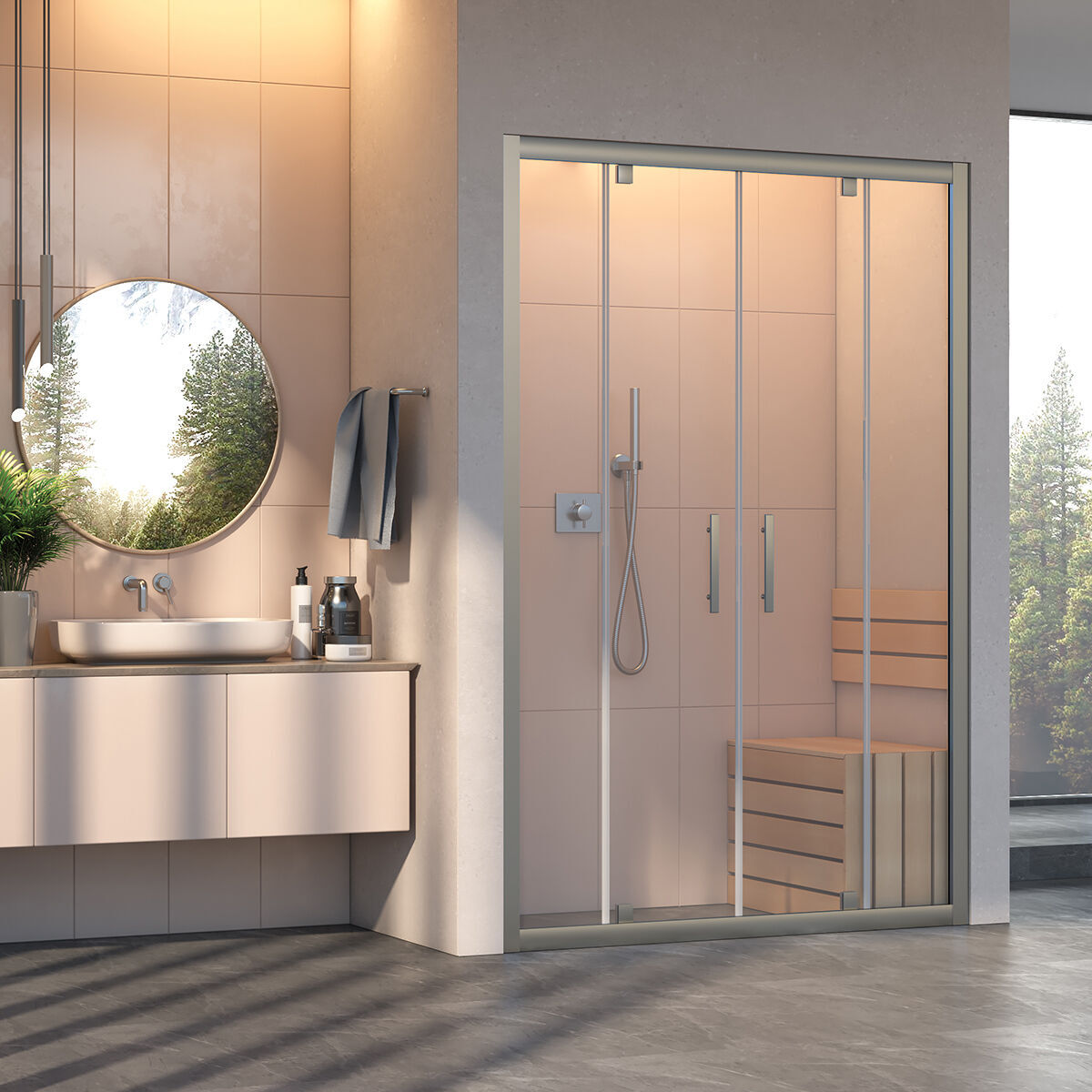 Shower Ava 140 cm 2 Sabit 2 Açılır İki Duvar Arası Nokta Menteşeli Kabin