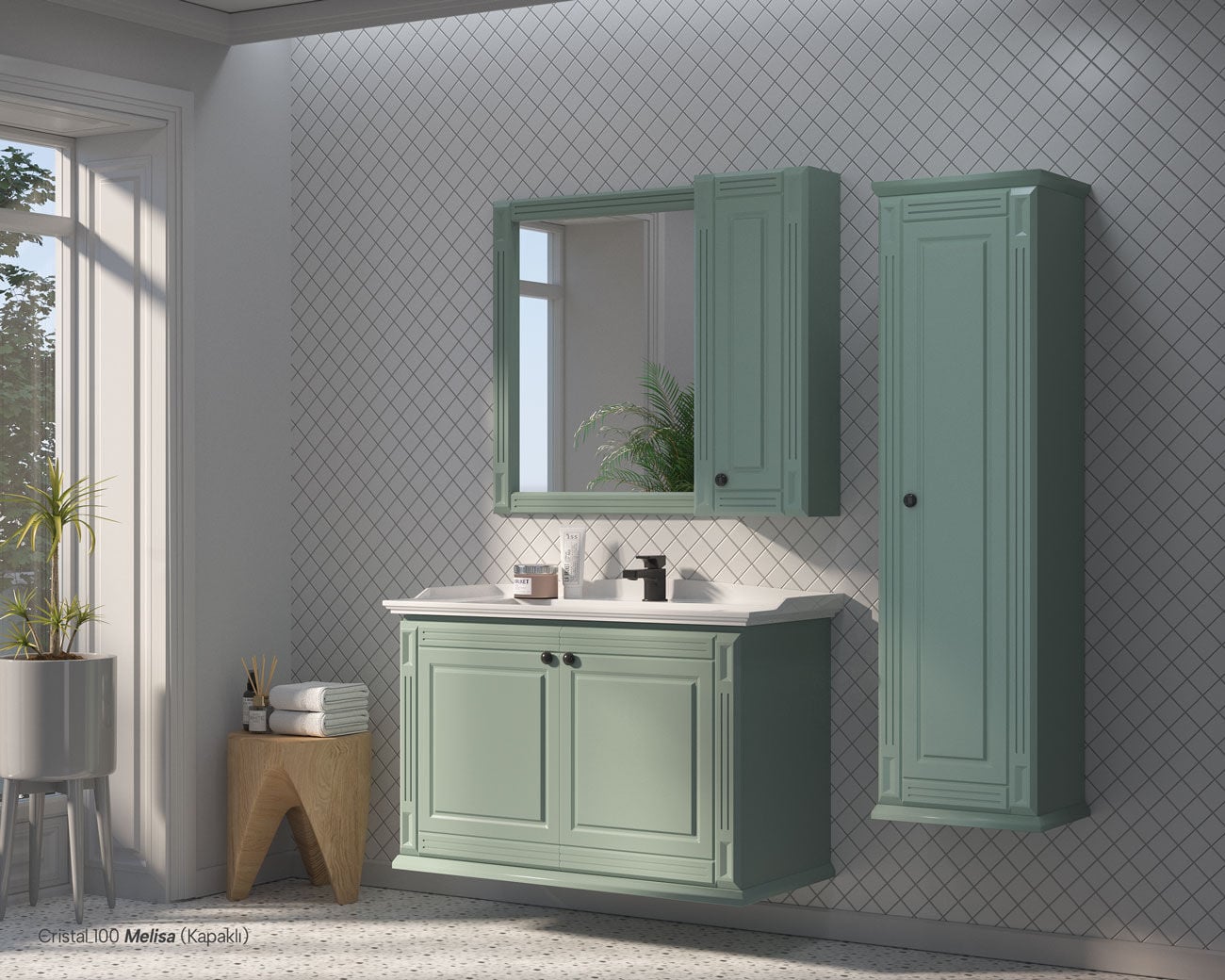 Shower Cristal 80 cm Banyo Dolabı (Kapaklı) Boy Dolaplı - Melisa