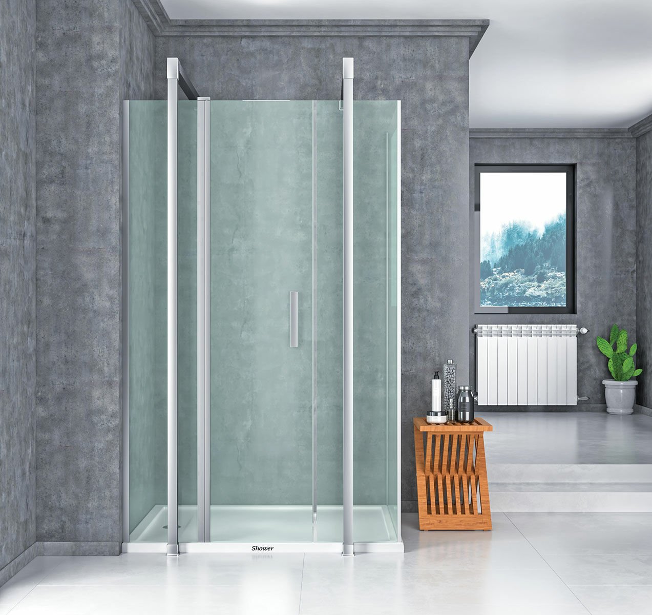 Shower Special 90x190 2 Sabit 1 Açılır Yan Panelli, Ön Cephe Girişli, Dikdörtgen Kabin