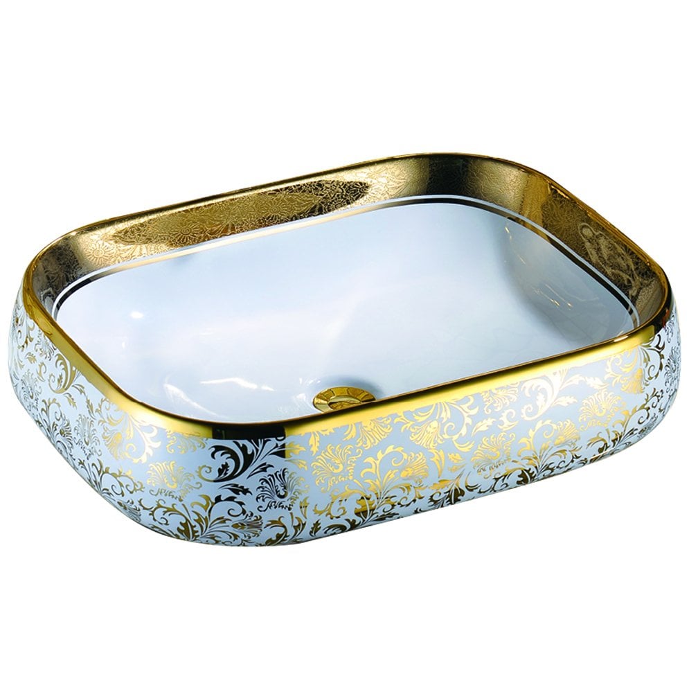 LPD 56x42 Tezgah Üstü Altın Dekorlu Lavabo