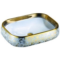 LPD 56x42 Tezgah Üstü Altın Dekorlu Lavabo