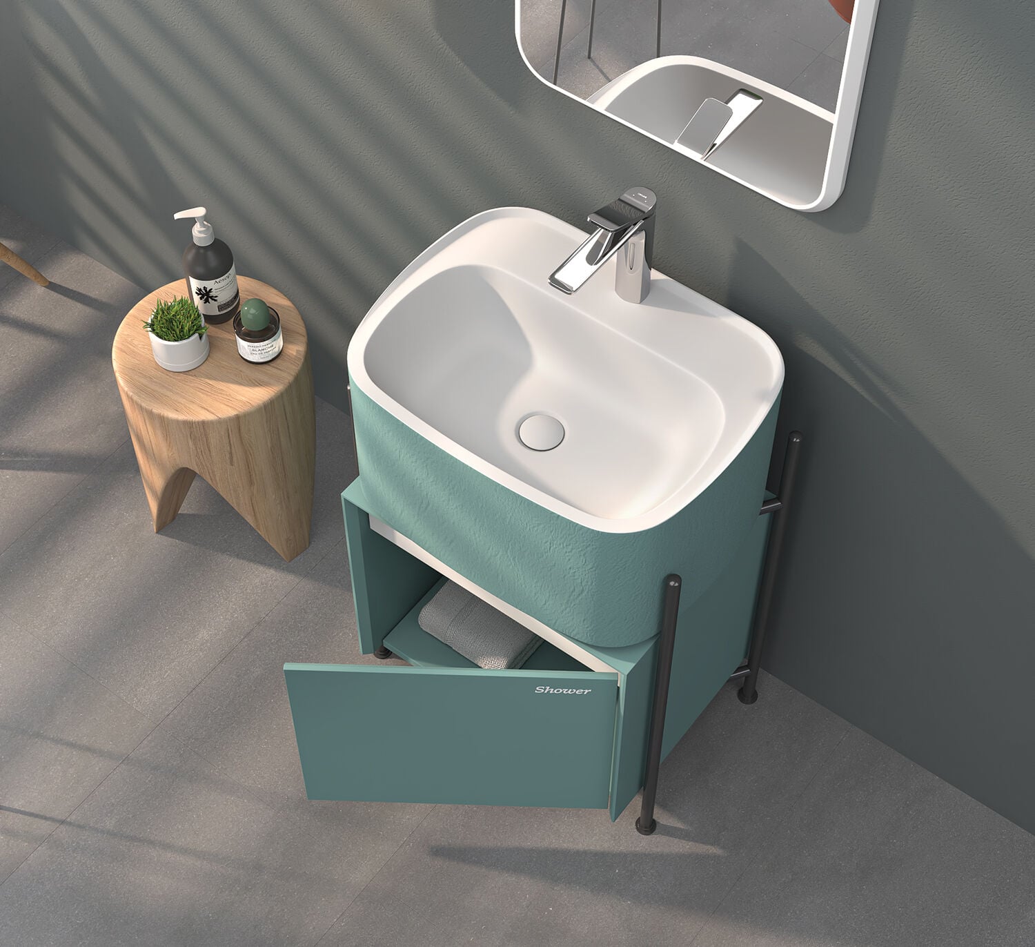Shower İron 1 Banyo Dolabı Petrol Mavi