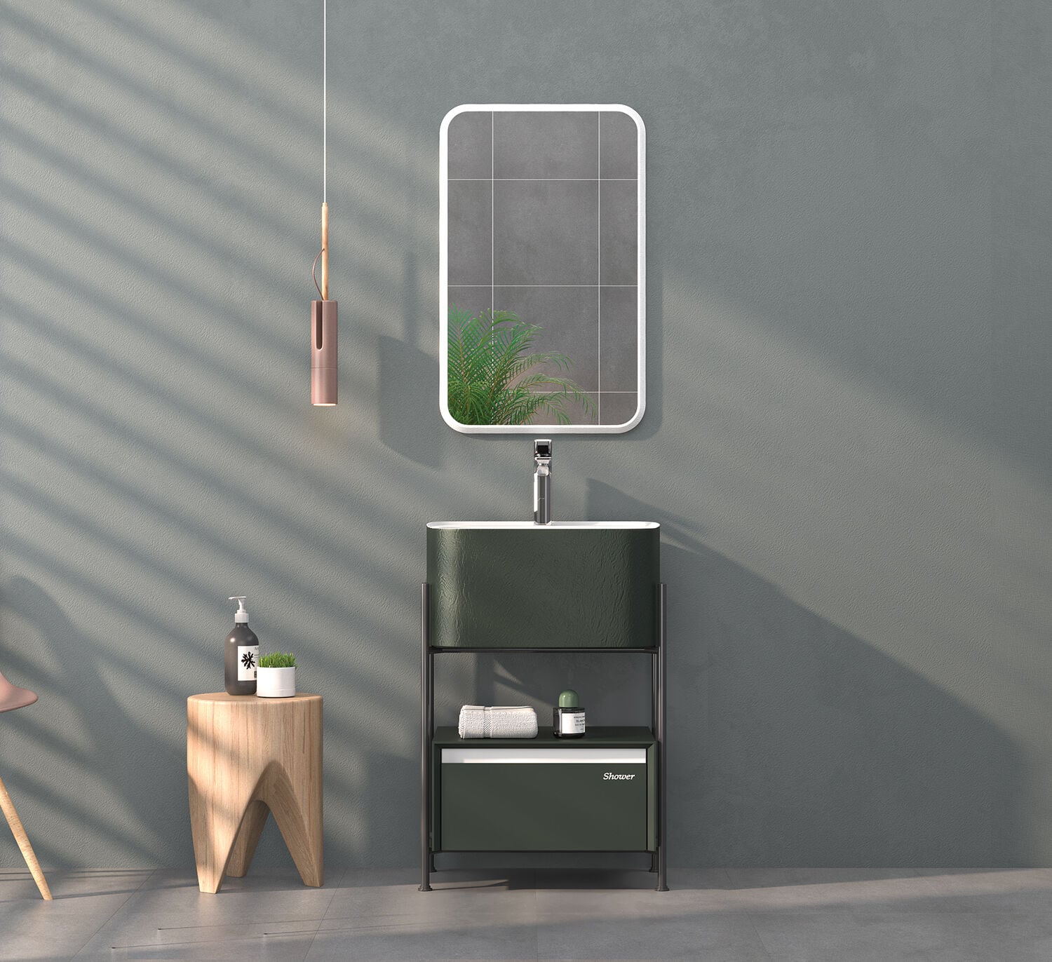 Shower İron 2 Banyo Dolabı Metalik Yeşil
