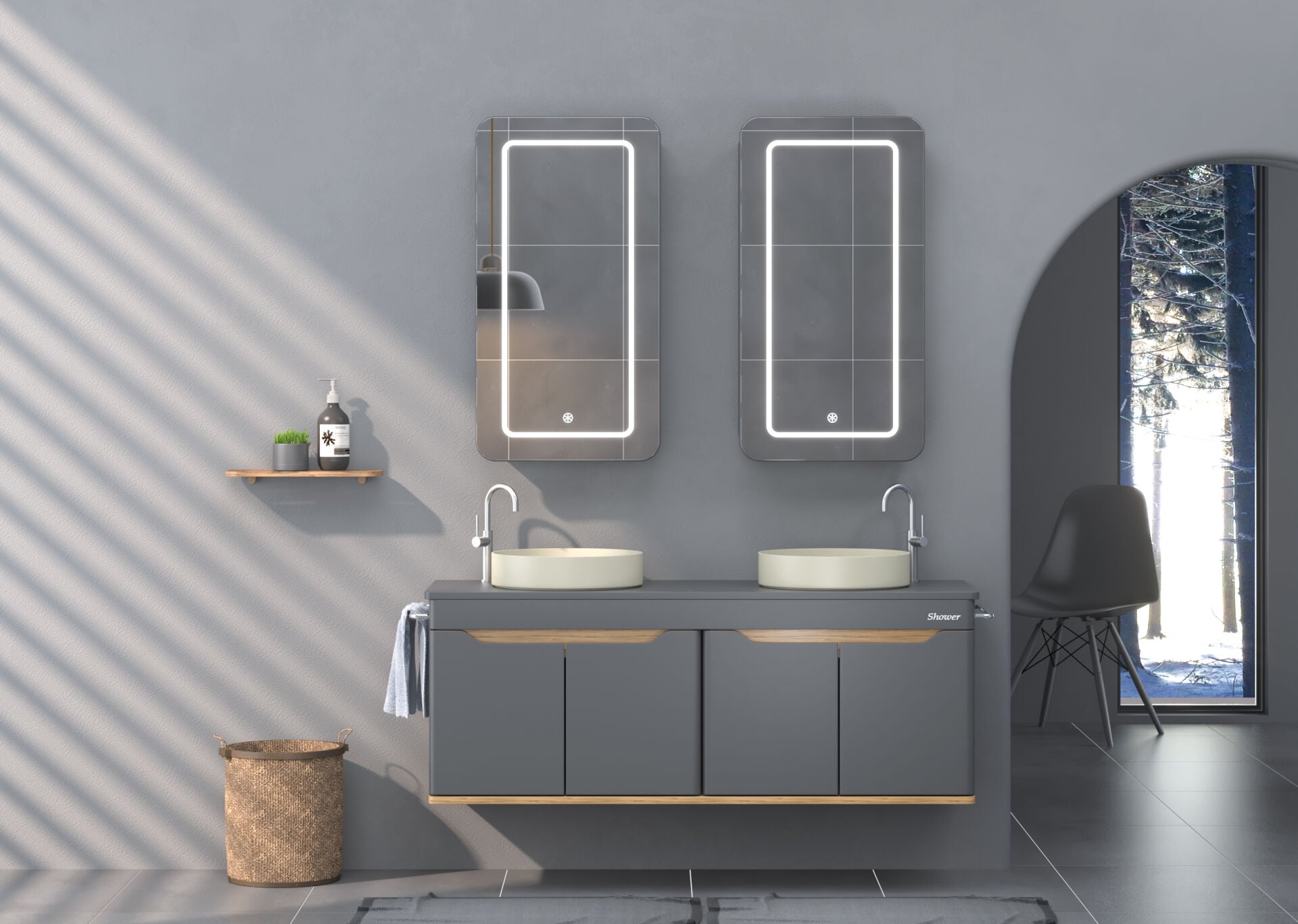 Shower Edra 130 cm Banyo Dolabı Antrasit/Legnano