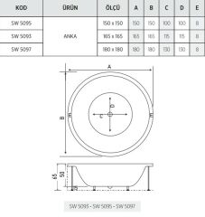 Shower Anka 180x180 Oturmasız Düz Özel Küvet