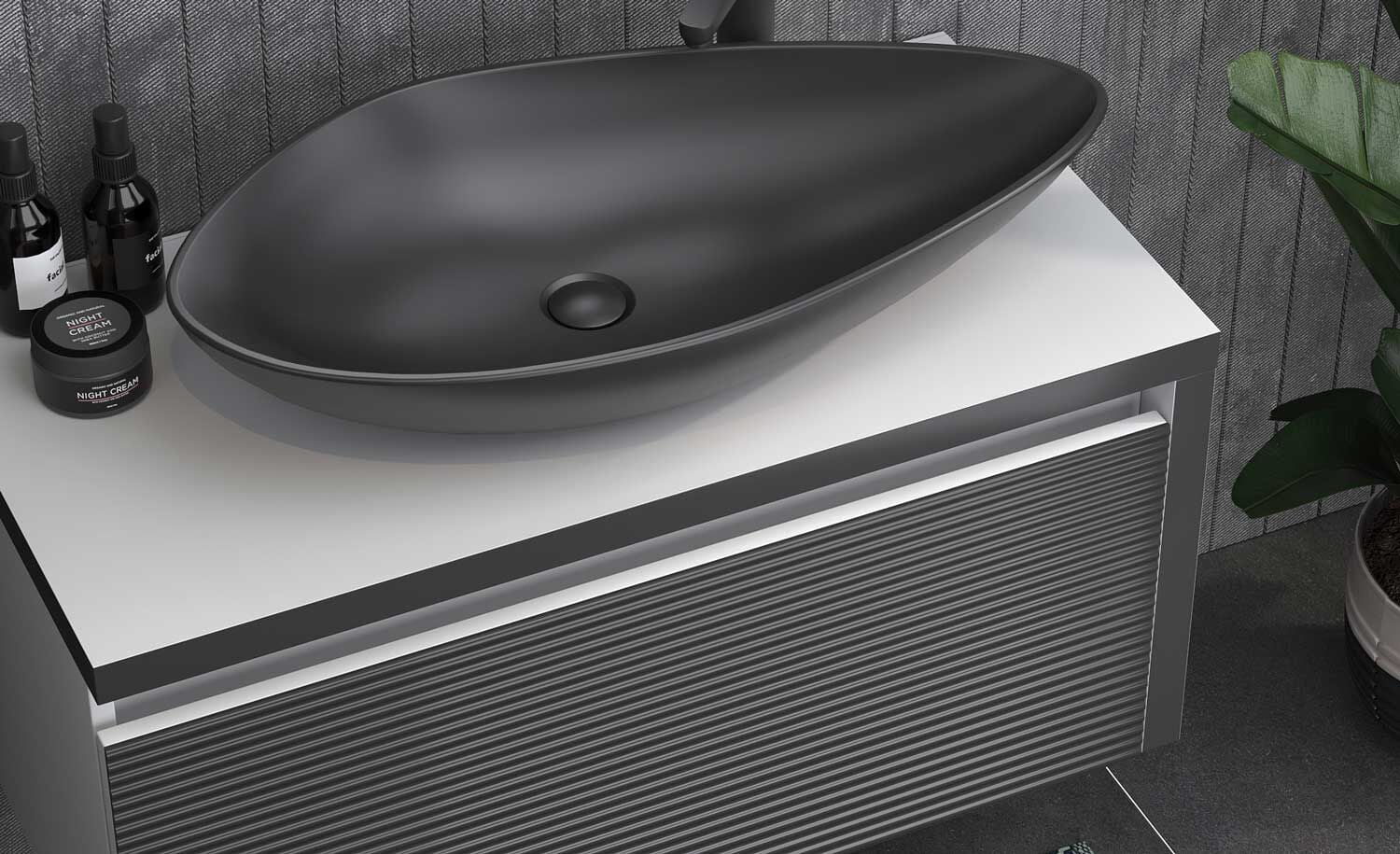 Shower Luna 90 Banyo Dolabı Beyaz/Siyah