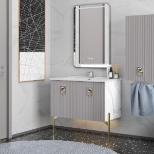 Shower Dora 85 cm Kapaklı Banyo Dolabı - Açık Gri Boy Dolaplı