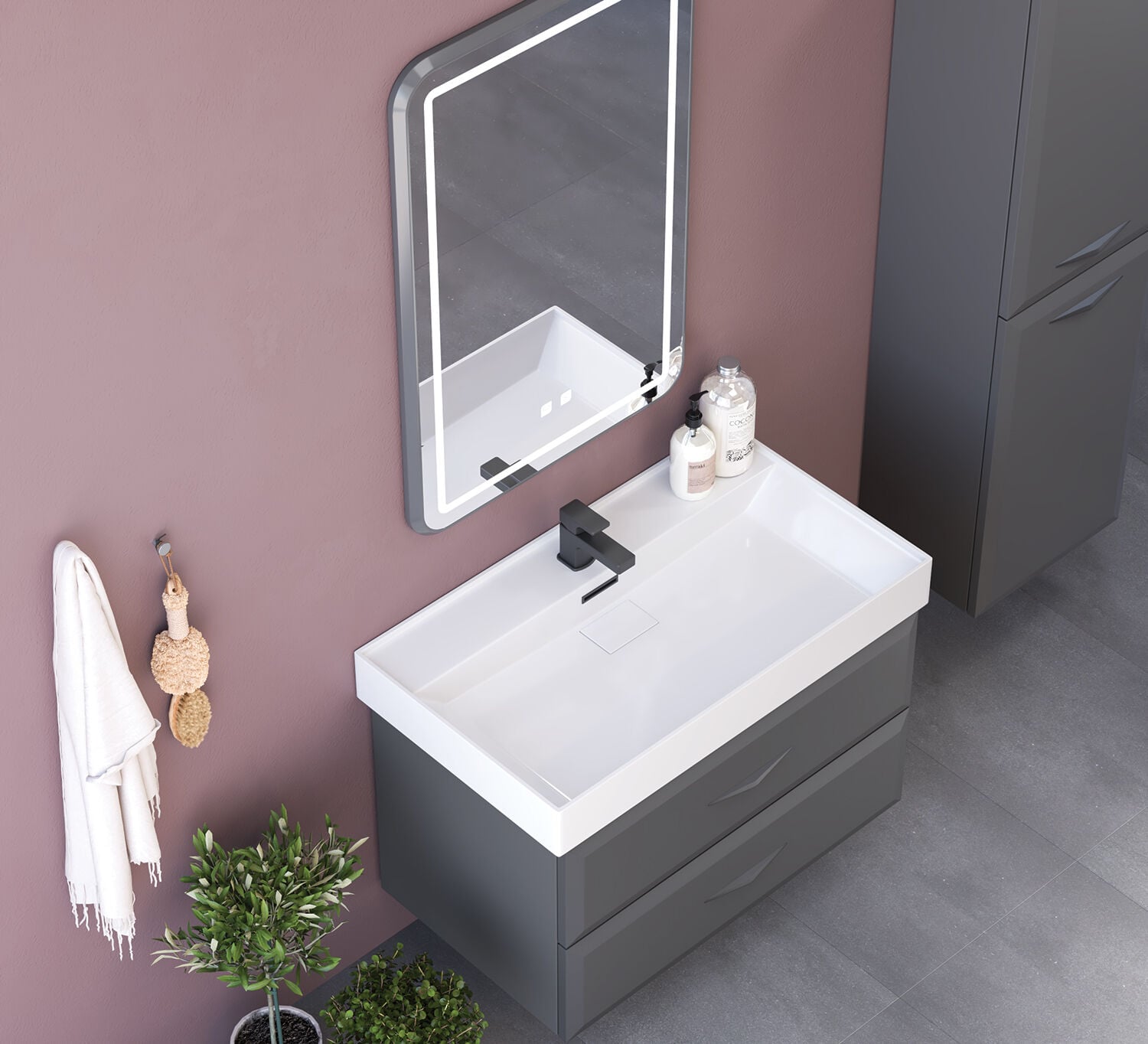 Shower Truva 80 Banyo Dolabı Boy Dolaplı - Antrasit