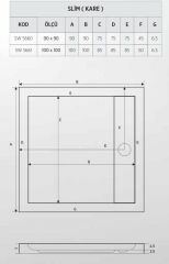 Shower 90x90 Kare Slim Flat Duş Teknesi (h:5 cm)