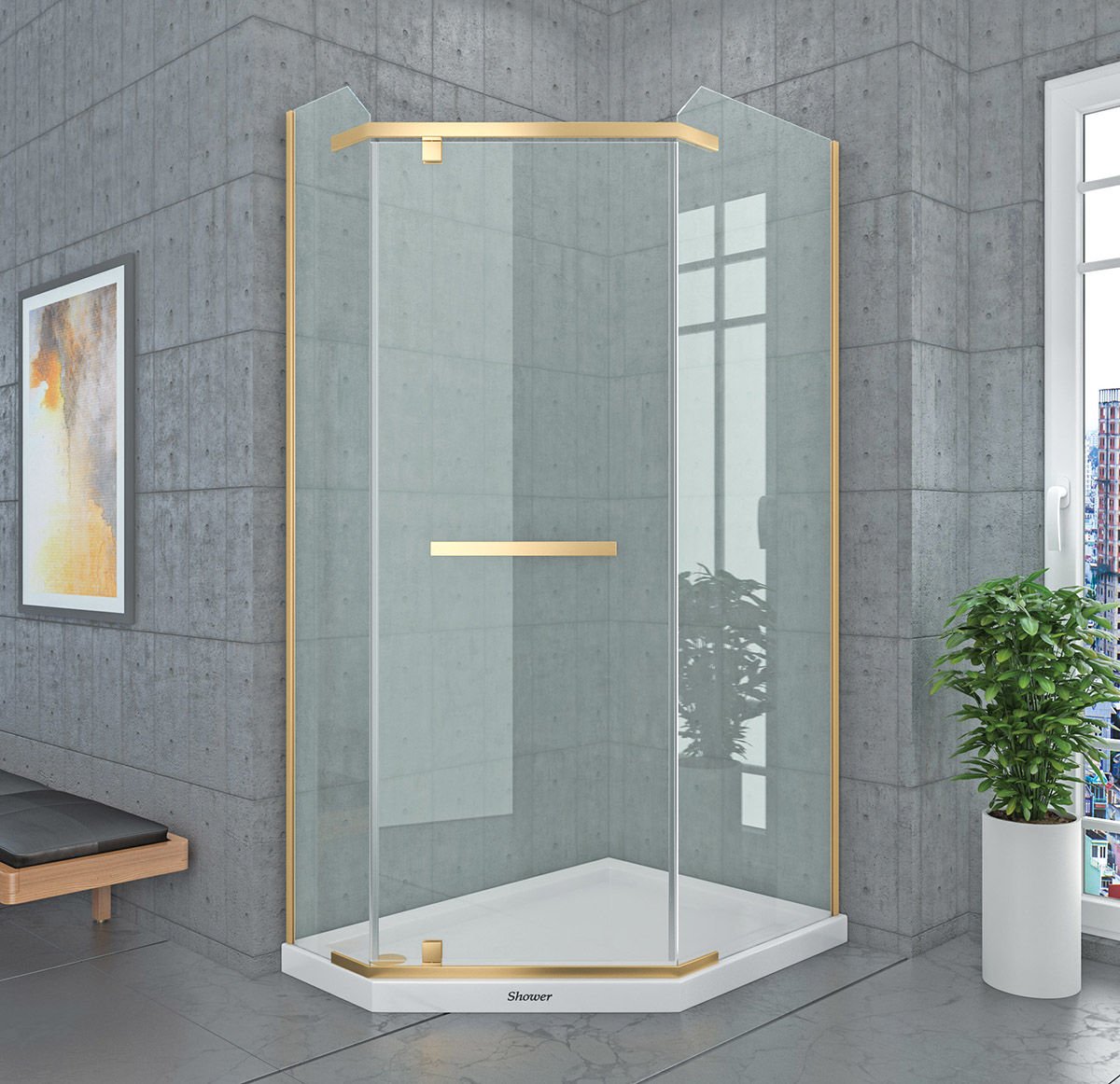 Shower Original 90x120 2 Sabit 1 Açılır Beşgen Sağ-Sol Kabin