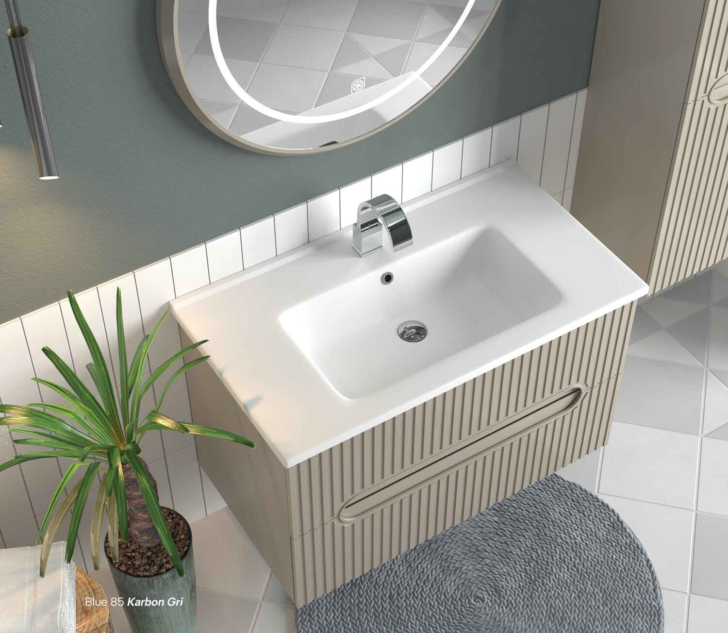 Shower Blue 100 cm Banyo Dolabı Boy Dolaplı - Sahra