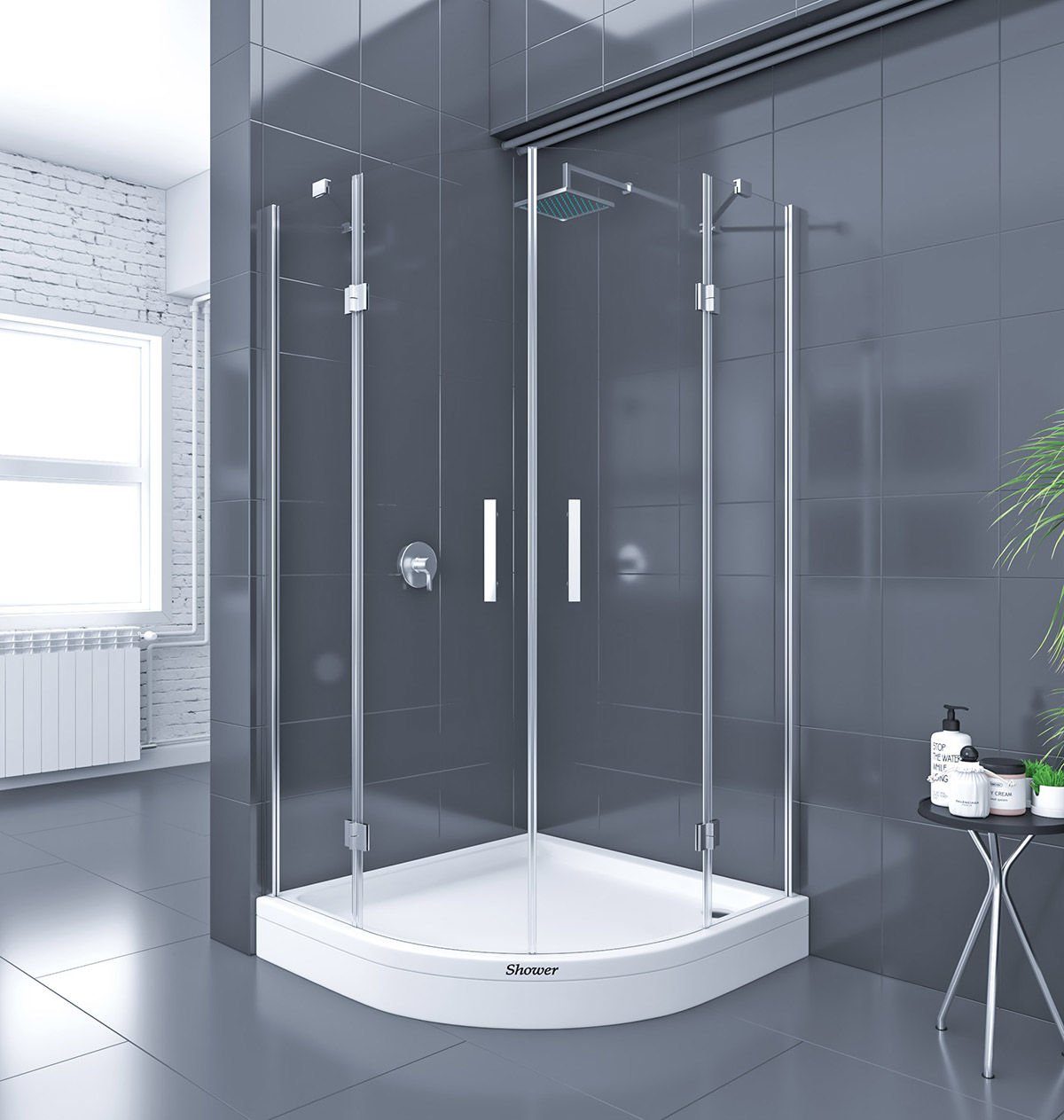 Shower Place 70x70 2 Sabit 2 Açılır Oval Tekne Üzeri Kabin