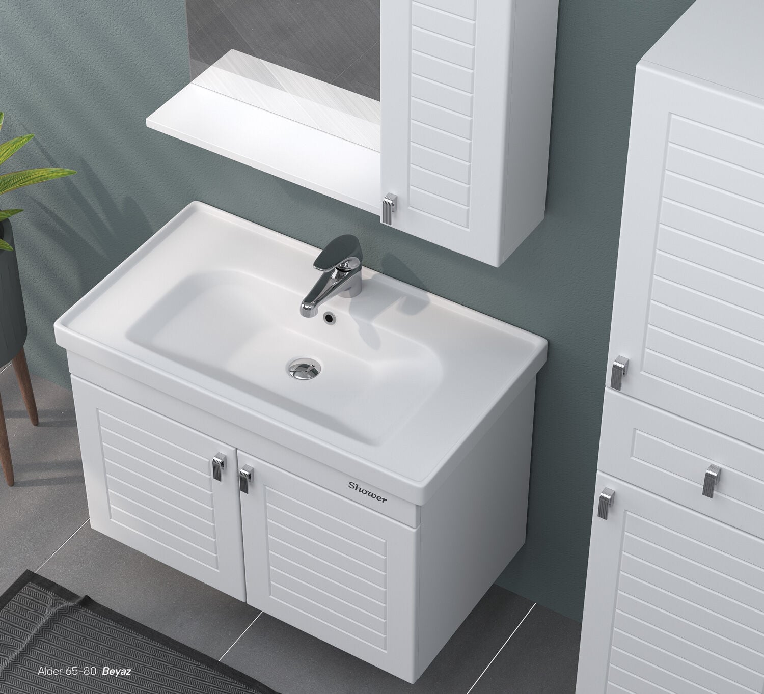 Shower Alder 100 cm Banyo Dolabı Boy Dolaplı - Beyaz