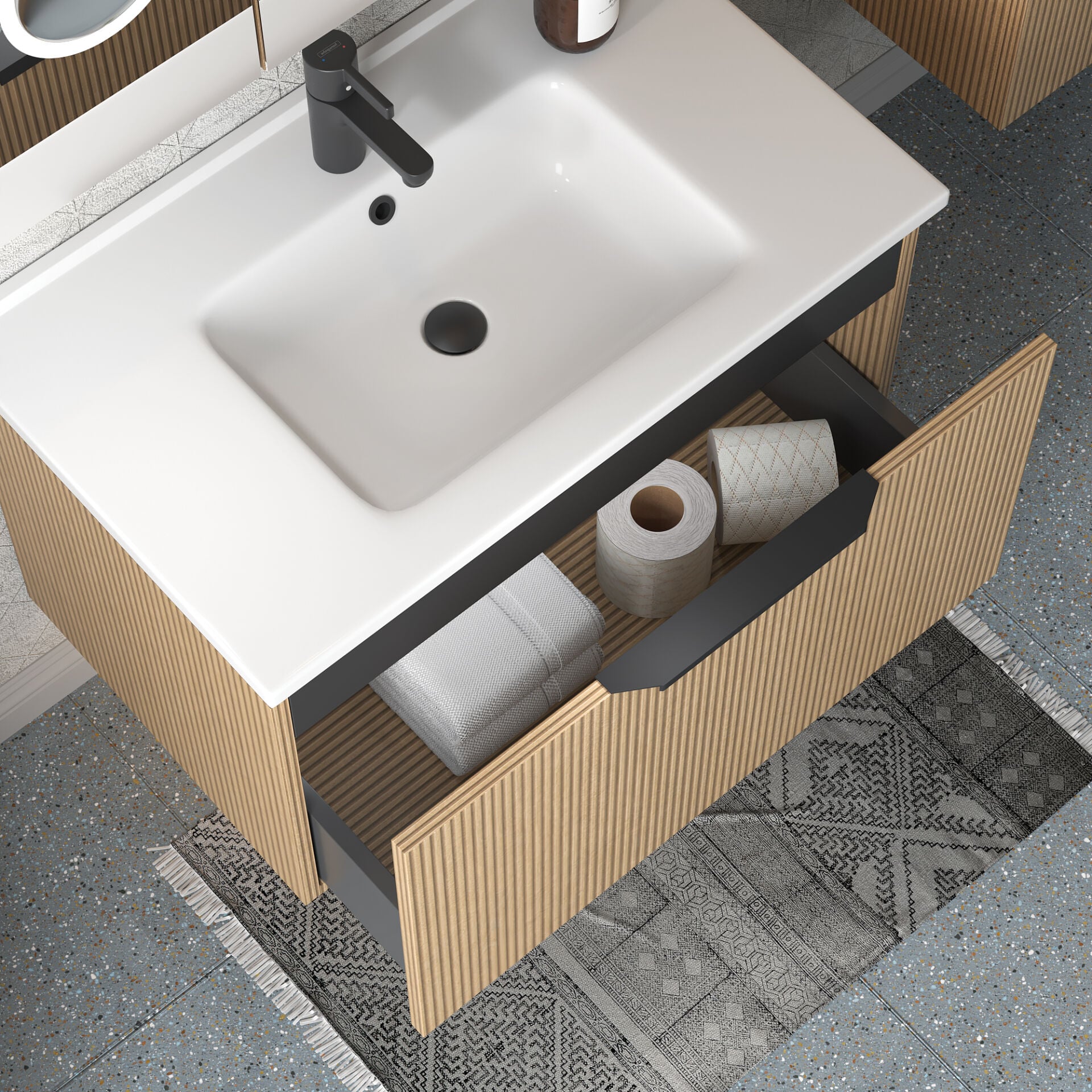 Shower Arno 85 cm Banyo Dolabı Boy Dolapsız - Arno/Siyah