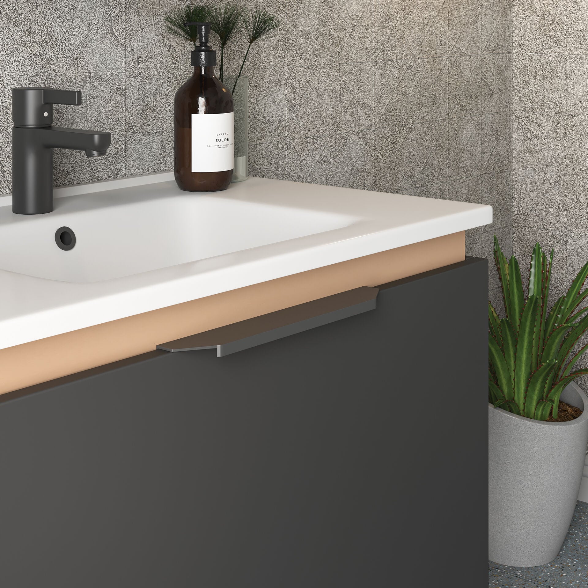 Shower Arno 85 cm Banyo Dolabı Boy Dolaplı - Antrasit/Kraft