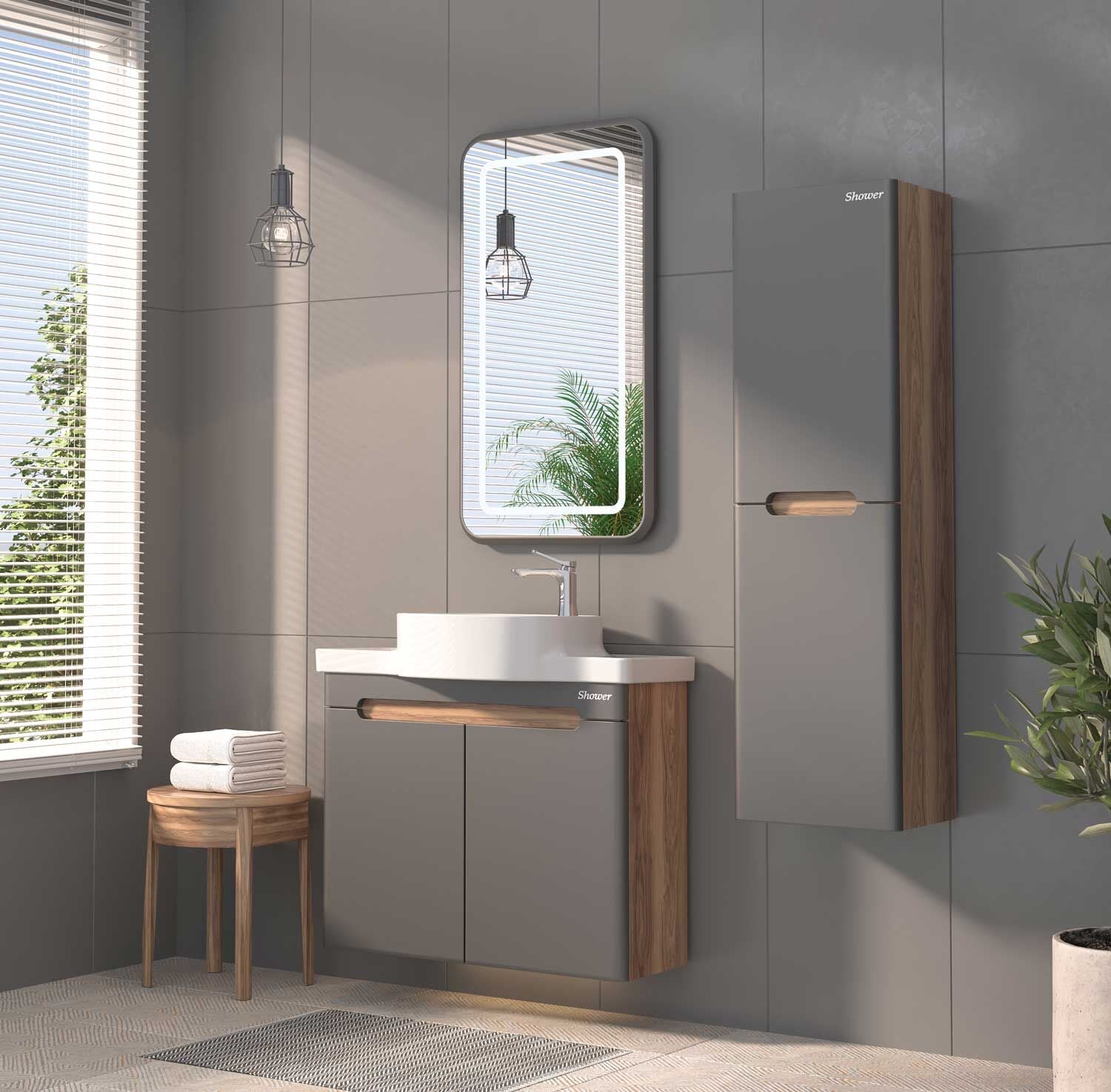 Shower Serin 65 cm Banyo Dolabı Boy Dolaplı - Antrasit/Hazar