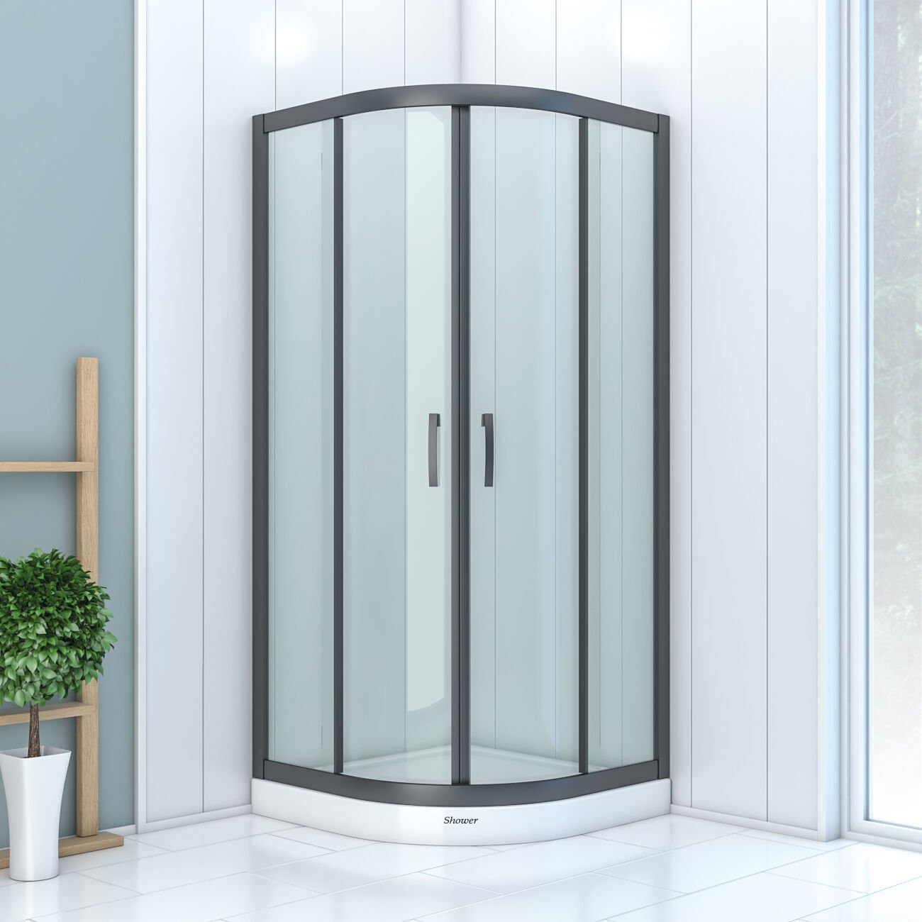 Shower Boss 95x95 2 Sabit 2 Açılır Oval Tekne Üzeri Kabin