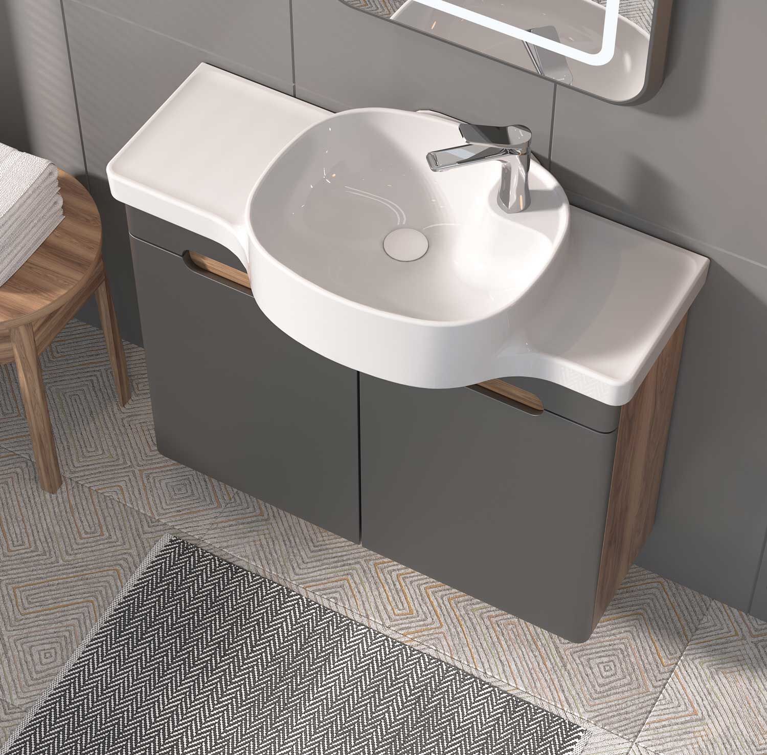 Shower Serin 100 cm Banyo Dolabı Boy Dolapsız - Sağ - Antrasit/Hazar