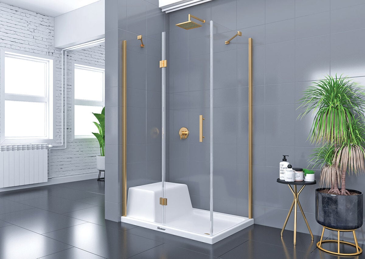 Shower Place 80x110 1 Sabit 1 Açılır Yan Panelli Nokta Menteşeli Kabin