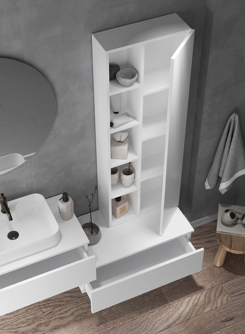 Shower Nil 80 cm Banyo Dolabı Alt Modülsüz - Beyaz