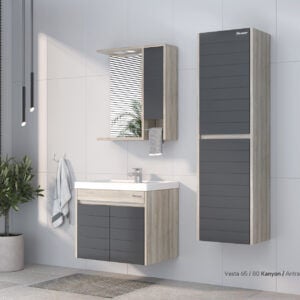 Shower Vesta 65 cm Banyo Dolabı Boy Dolaplı - Kanyon/Antrasit