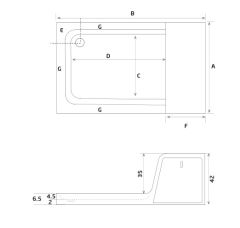 Shower Drawer Çekmeceli Dikdörtgen Flat Duş Teknesi 80*130