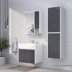 Shower Vesta 65 cm Banyo Dolabı Boy Dolaplı - Beyaz/Antrasit