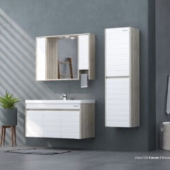 Shower Vesta 100 cm Banyo Dolabı Boy Dolaplı - Kanyon/Beyaz