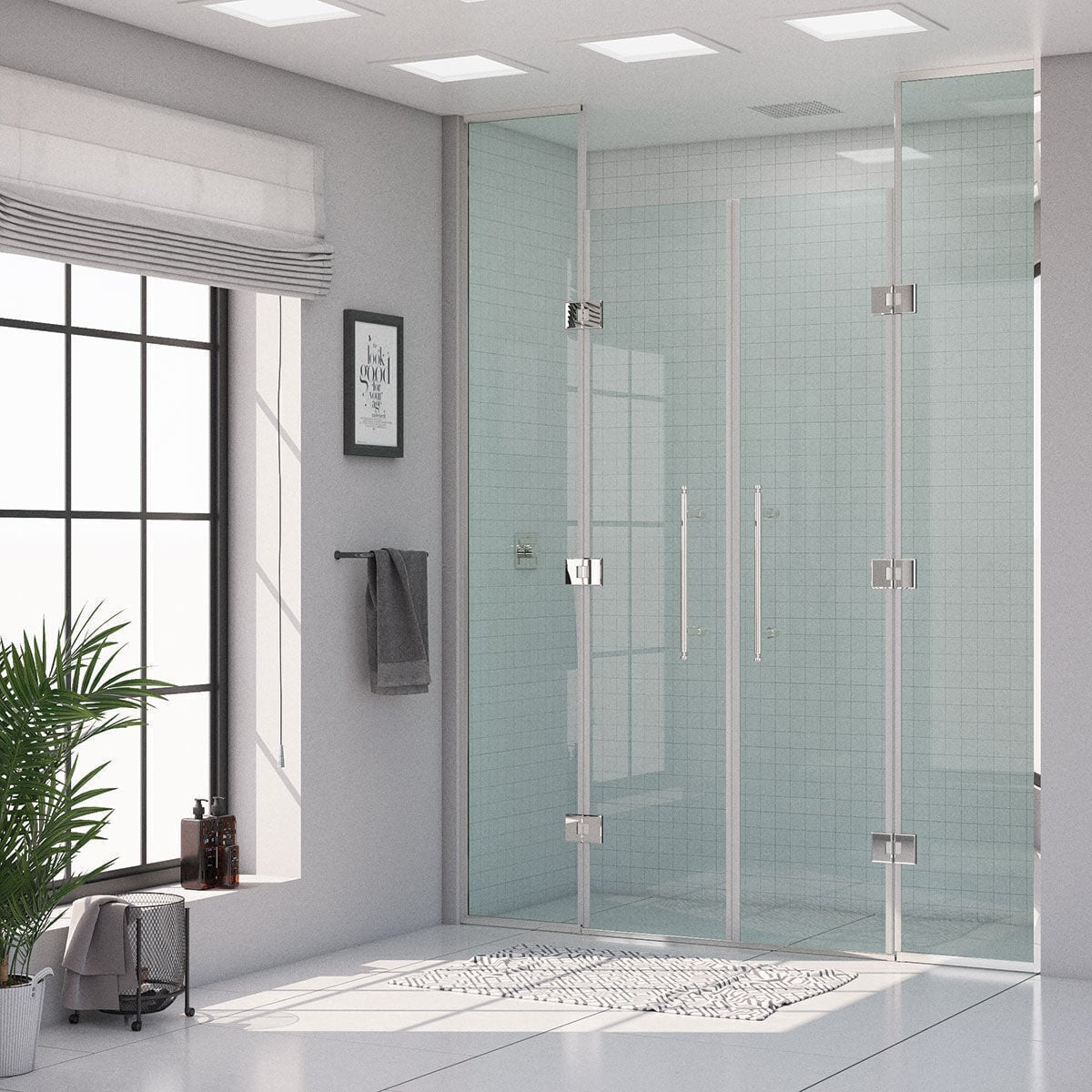 Shower Maxi 170 cm 2 Sabit 2 Açılır İki Duvar Arası Nokta Menteşeli Kabin