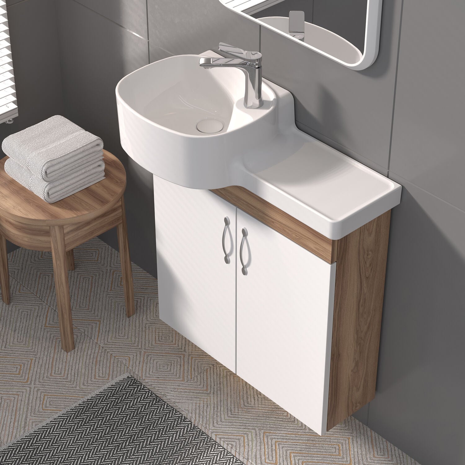 Shower Özgün 65 cm Banyo Dolabı Boy Dolapsız - Beyaz/Hazar