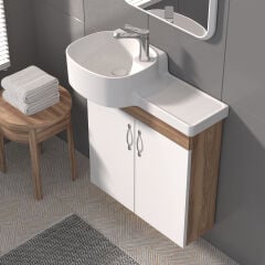Shower Özgün 100 cm Banyo Dolabı Boy Dolaplı - Beyaz/Hazar