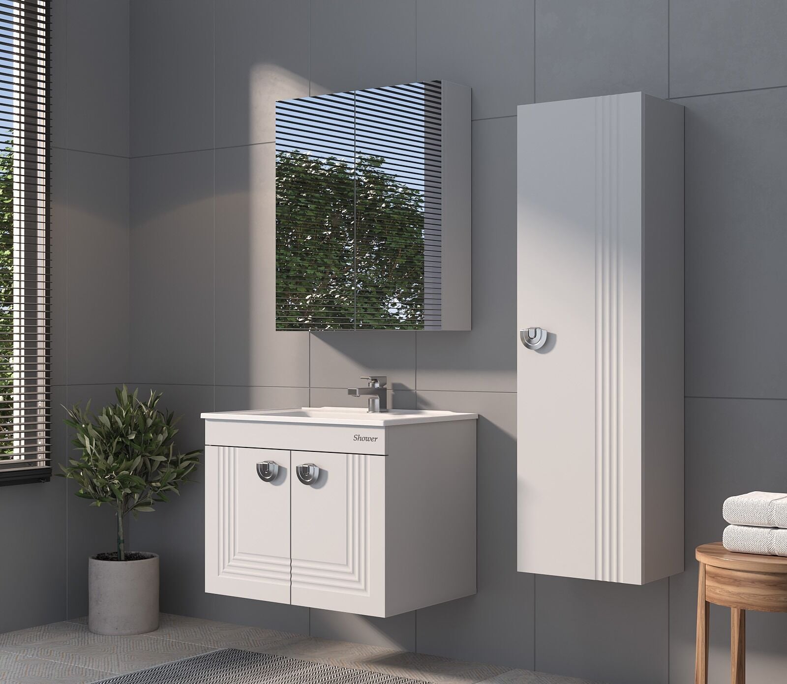 Shower Mertaş 65 cm Banyo Dolabı Boy Dolaplı - Beyaz