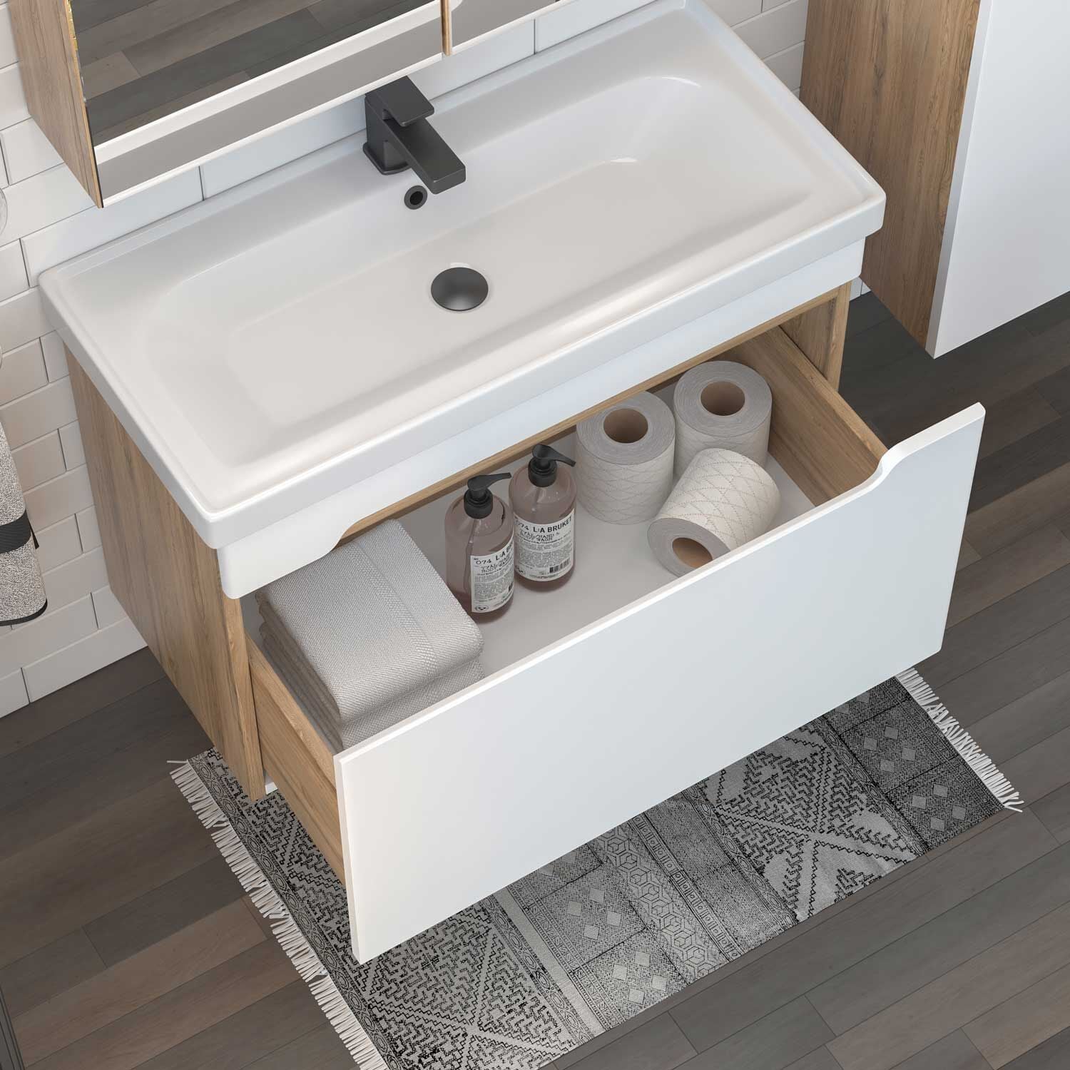 Shower Milano Plus 50 cm Banyo Dolabı Boy Dolaplı - Beyaz/Legnano