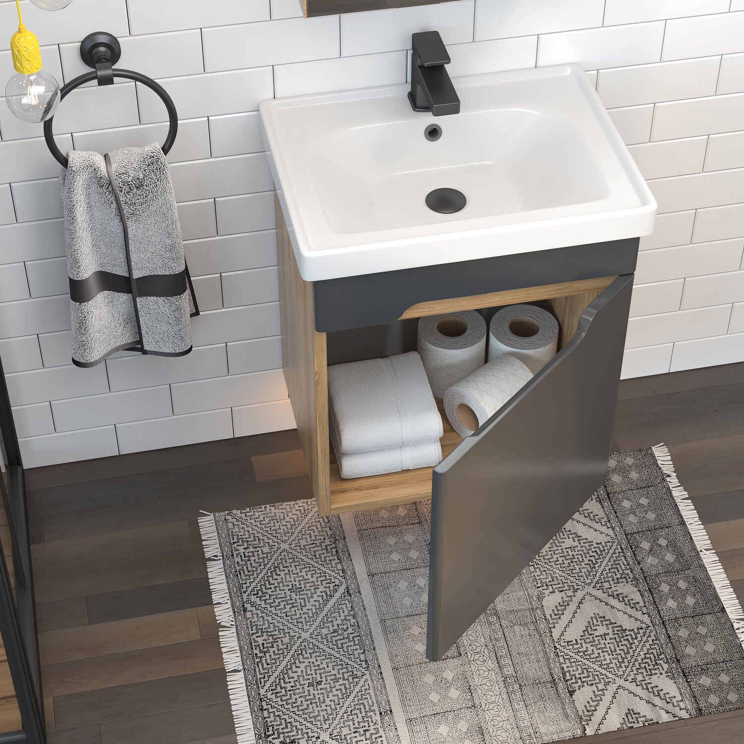Shower Milano Plus 80 cm Banyo Dolabı Boy Dolapsız - Antrasit/Legnano