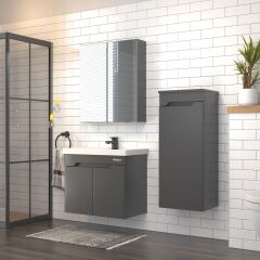 Shower Milano 80 cm Banyo Dolabı Boy Dolaplı - Antrasit - Aynalı Üst Modül