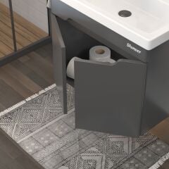 Shower Milano 80 cm Banyo Dolabı Boy Dolapsız - Antrasit - Ayna Pano