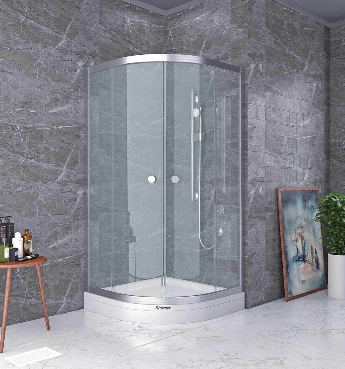 Shower Neptün 85x85 2 Sabit 2 Çalışır Oval Tekne Üzeri Kabin