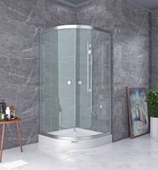 Shower Neptün 90x90 2 Sabit 2 Çalışır Oval Tekne Üzeri Kabin