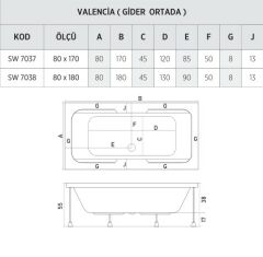 Shower Valencia 80x150 Kolluklu Dikdörtgen Küvet