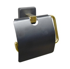 Aksu Kapaklı Tuvalet Kağıtlık Mat Siyah / Altın