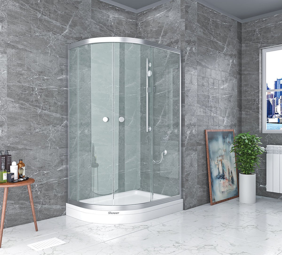Shower Neptün 90x120 2 Sabit 2 Çalışır Asimetrik Tekne Üzeri Kabin
